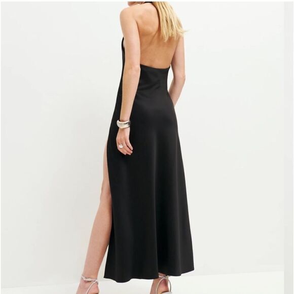 Reformation ‘Meral’ Black Satin Halter Dress Small NEW $298 - Picture 3 of 7
